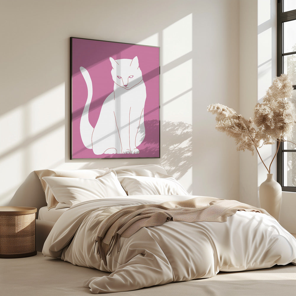 Weiße und rosa Katze | Poster