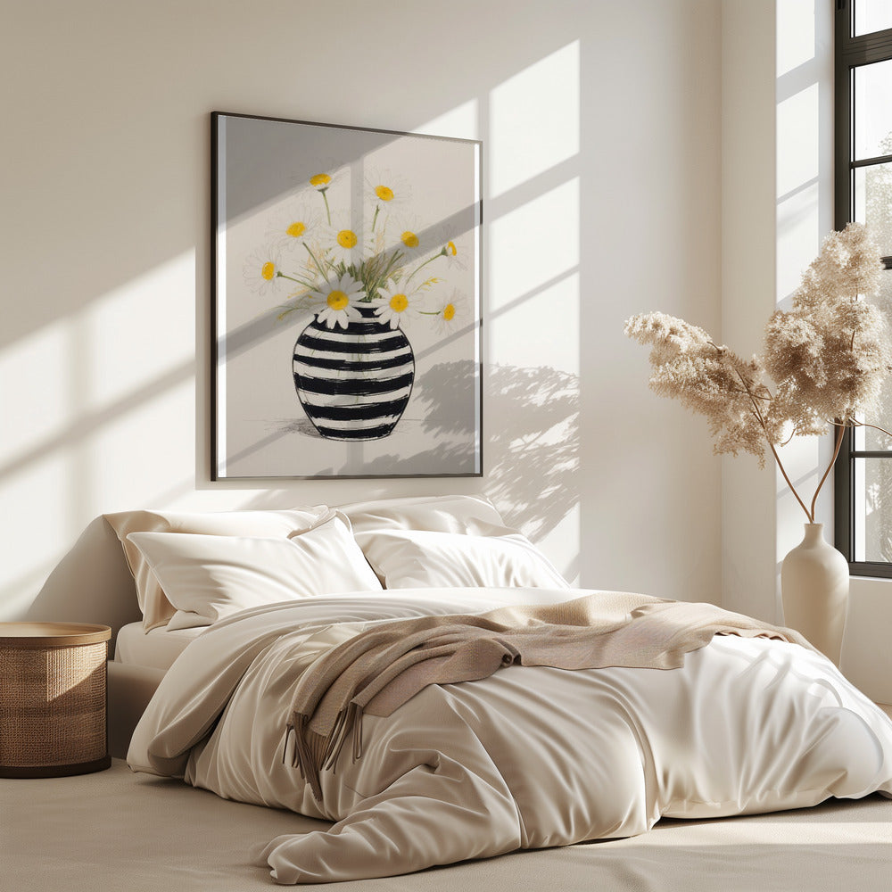 Striped Vase Daisies | Poster
