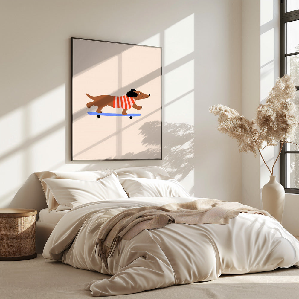 Dachshund on Skateboard | Poster