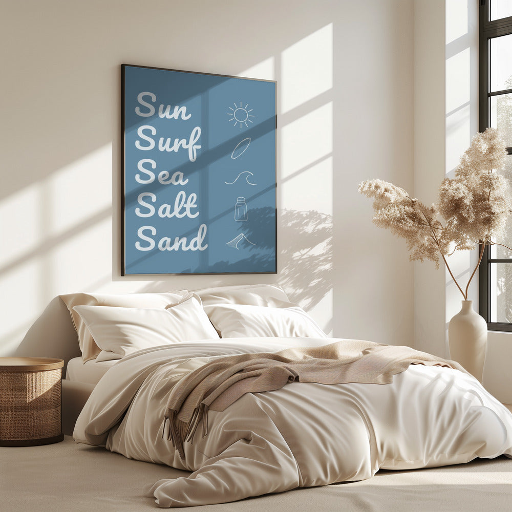 Sonne, Brandung, Meersalz, Sand, Dunkelblau | Poster
