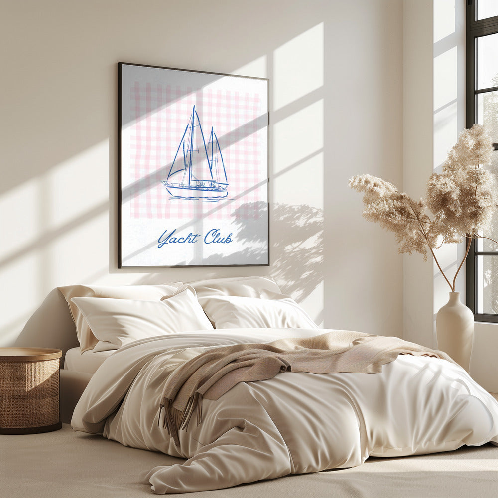 Minimalist Blue Line Drawing of a Yacht | Poster