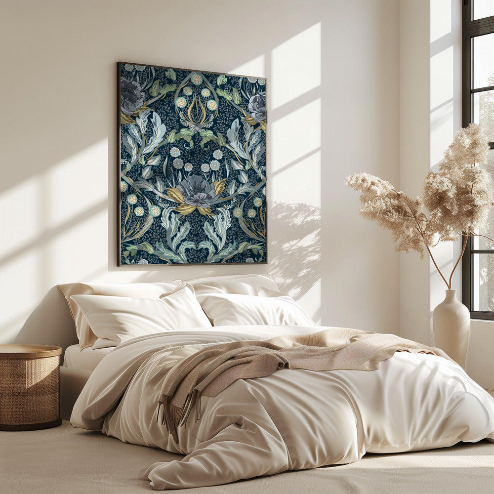 Floral Heritage Morris Mondschein blaues Muster | Poster