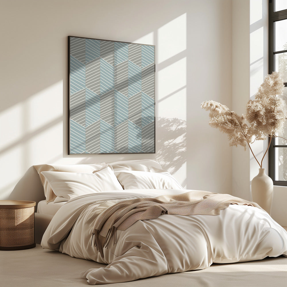 Floral Heritage herringbone grey-blue pattern | Poster