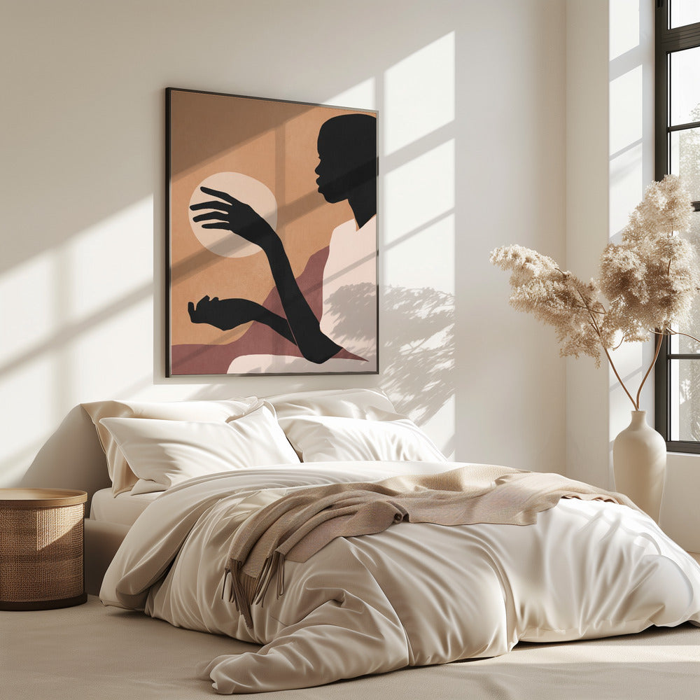 Minimalistische abstrakte Kunst Sonnenuntergang Mädchen | Poster
