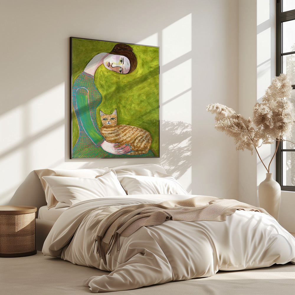 Bent Neck Lady mit ihrer geliebten roten Katze. | Poster