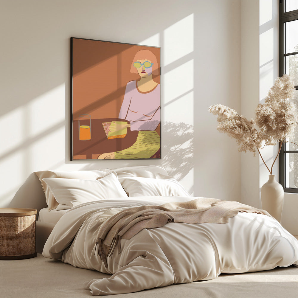 Dame liest mit Getränk | Poster