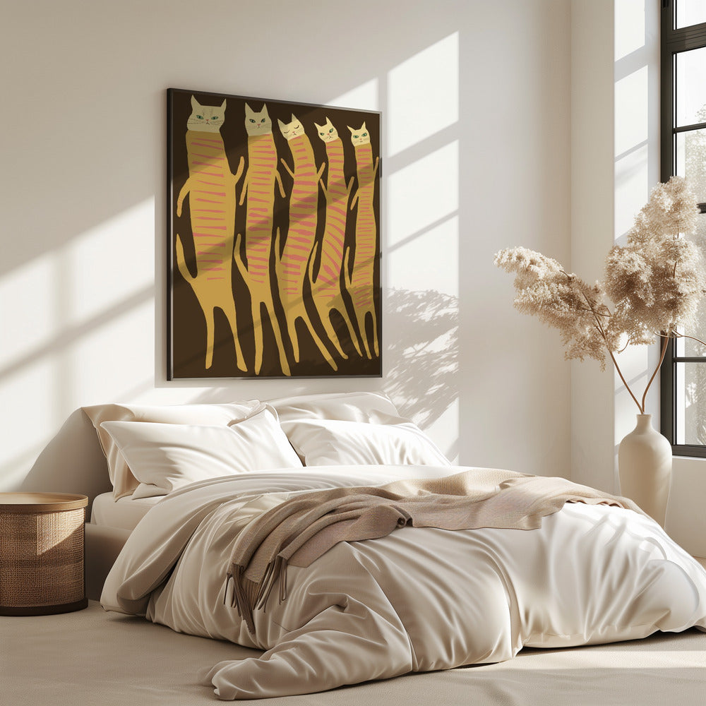 Fünf lange Katzen | Poster
