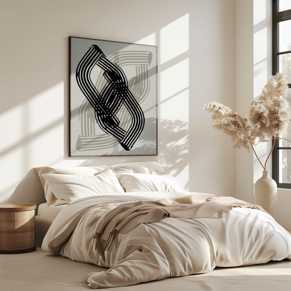 Abstrakte Kurven in Schwarz und Grau | Poster