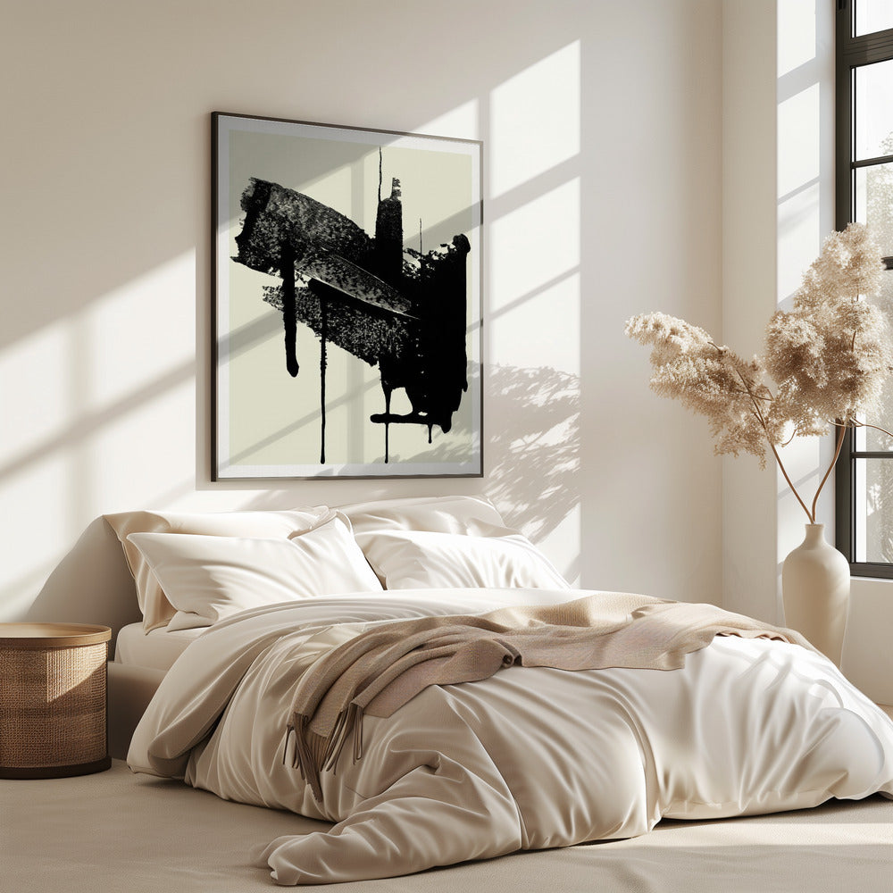 Abstrakte Pinselstriche in Schwarz und Creme | Poster