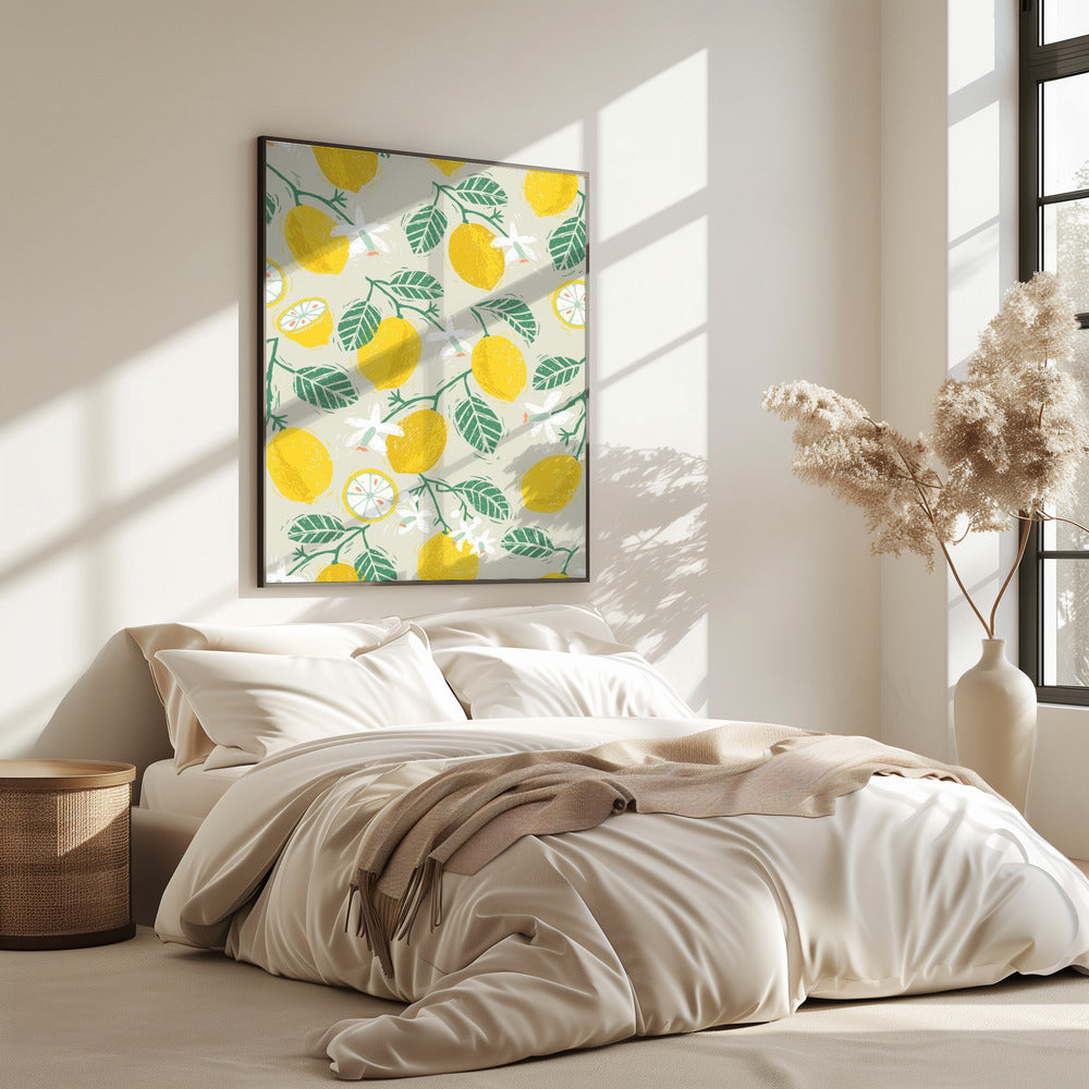 Yellow Lemon and Green Leaves | Poster
