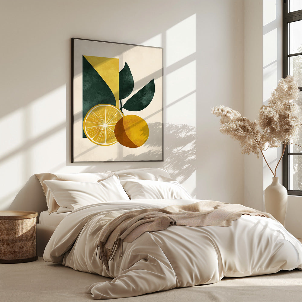 Gelbe Zitrone mit grünen Blättern Serenity | Poster