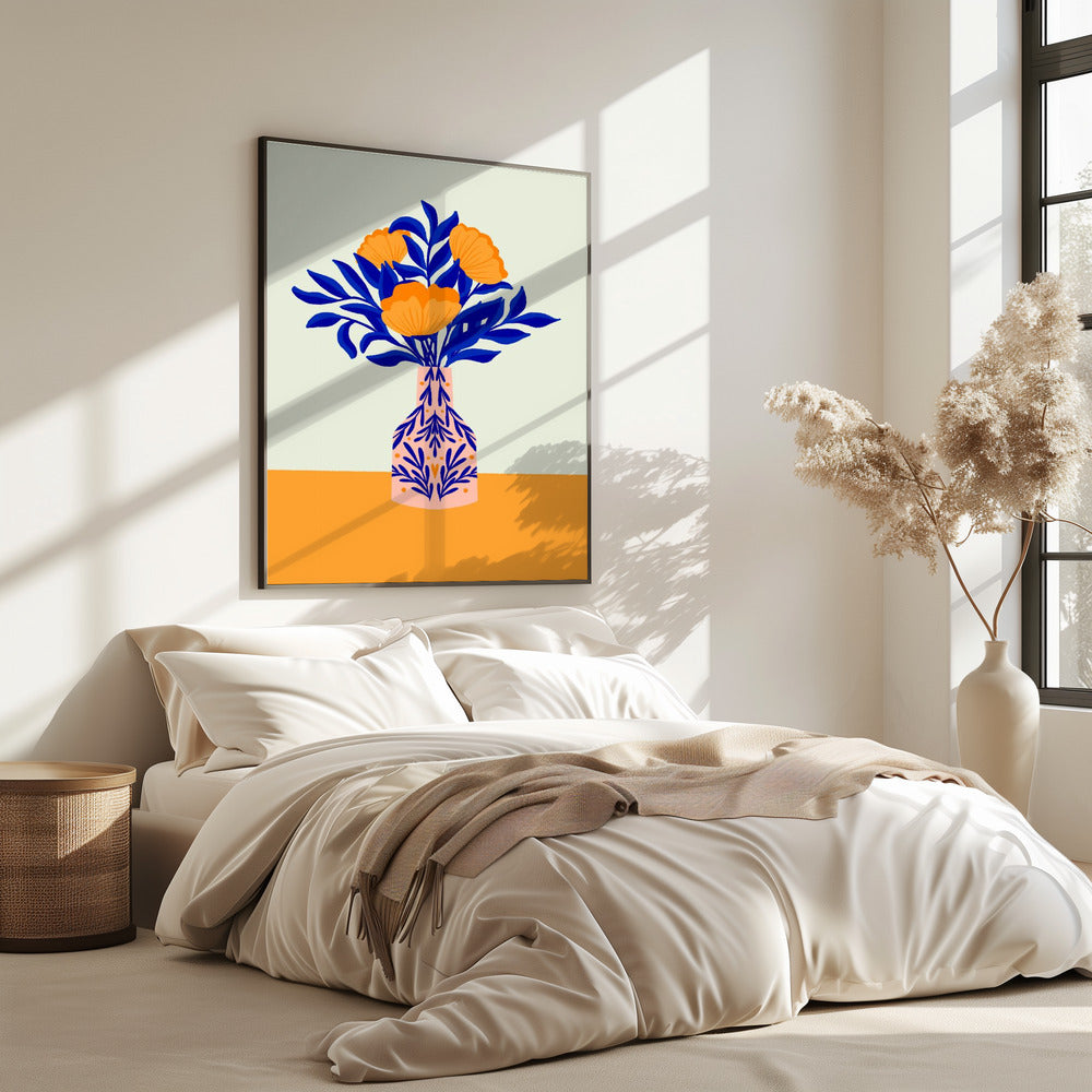 Orangefarbene Mohnblumen in einer Vase | Poster