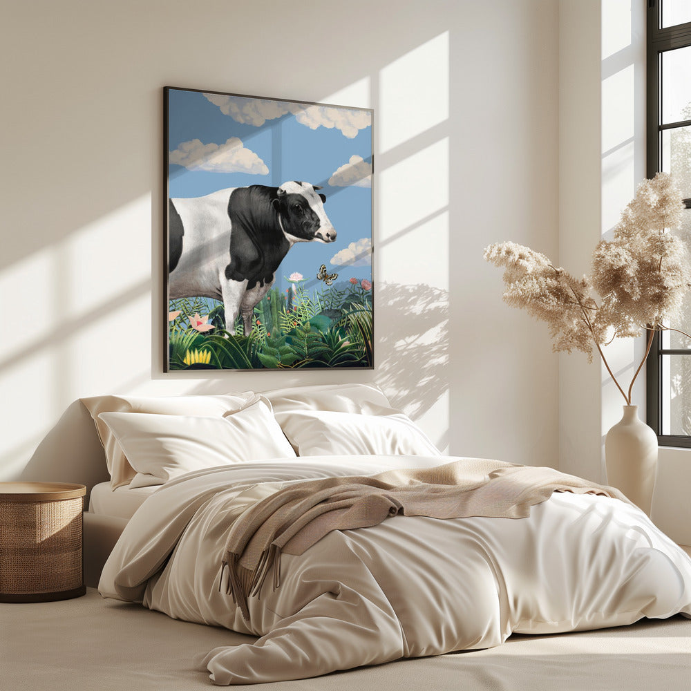 Farbenfrohe Porträts glücklicher Kühe (inkl. Schmetterling) | Poster