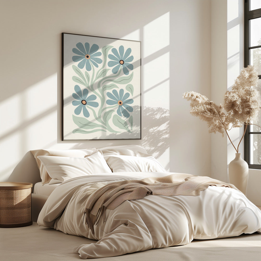 Abstrakte Blumen Blau und Grün | Poster