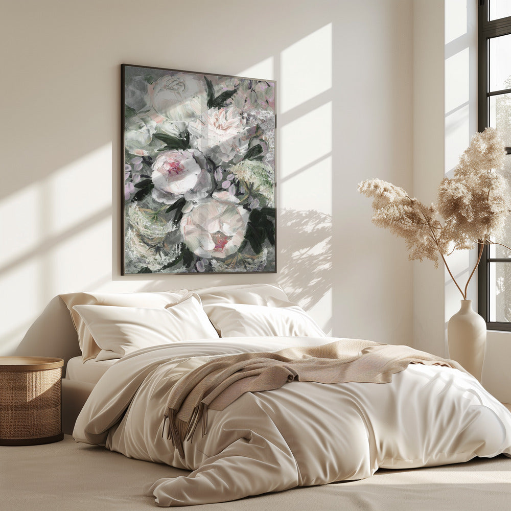Blumenkomposition mit weißen und rosa Blumen | Poster