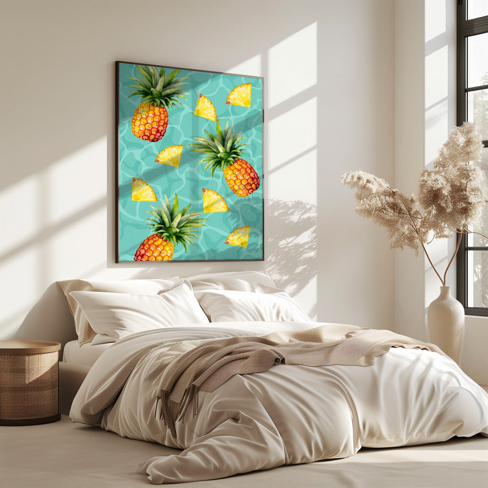 Exotic Pineapple & Slices Aesthetic Pattern - Tropical Summer watercolor | Poster