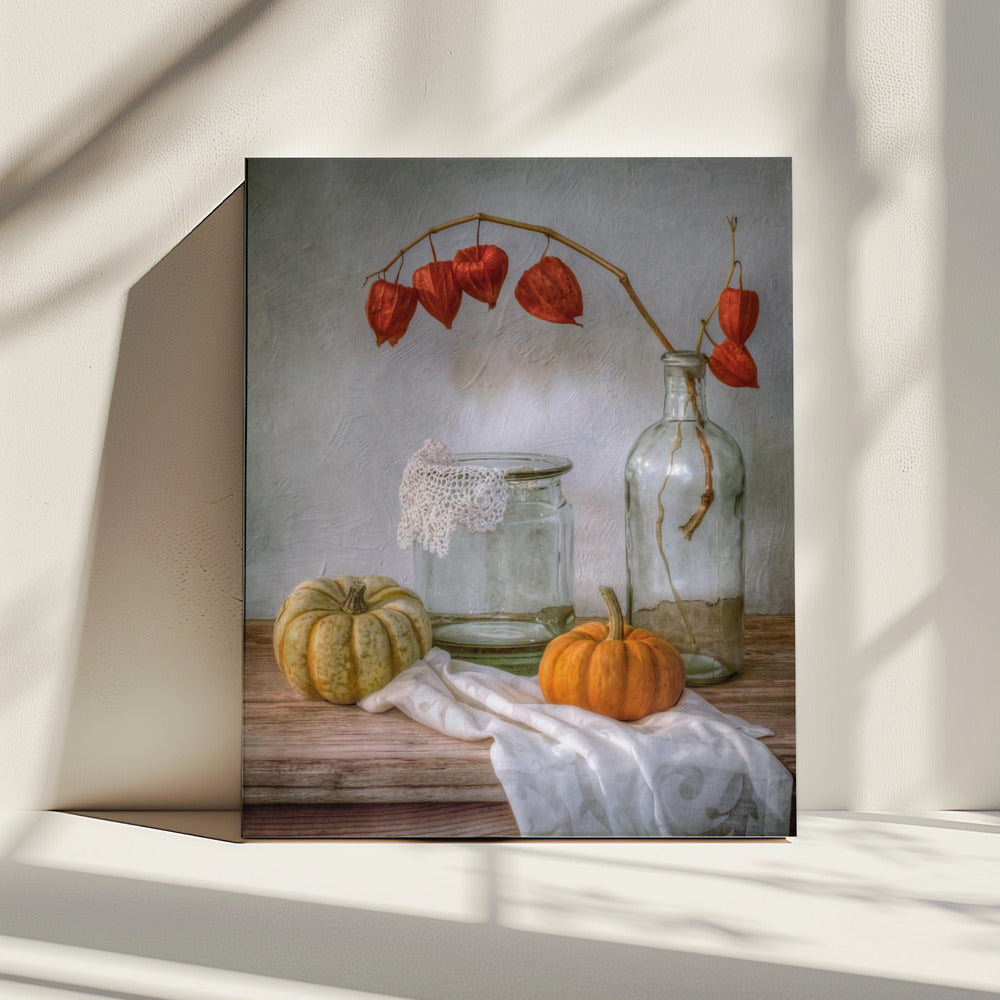Stillleben mit Physalis und Kürbis | Leinwand