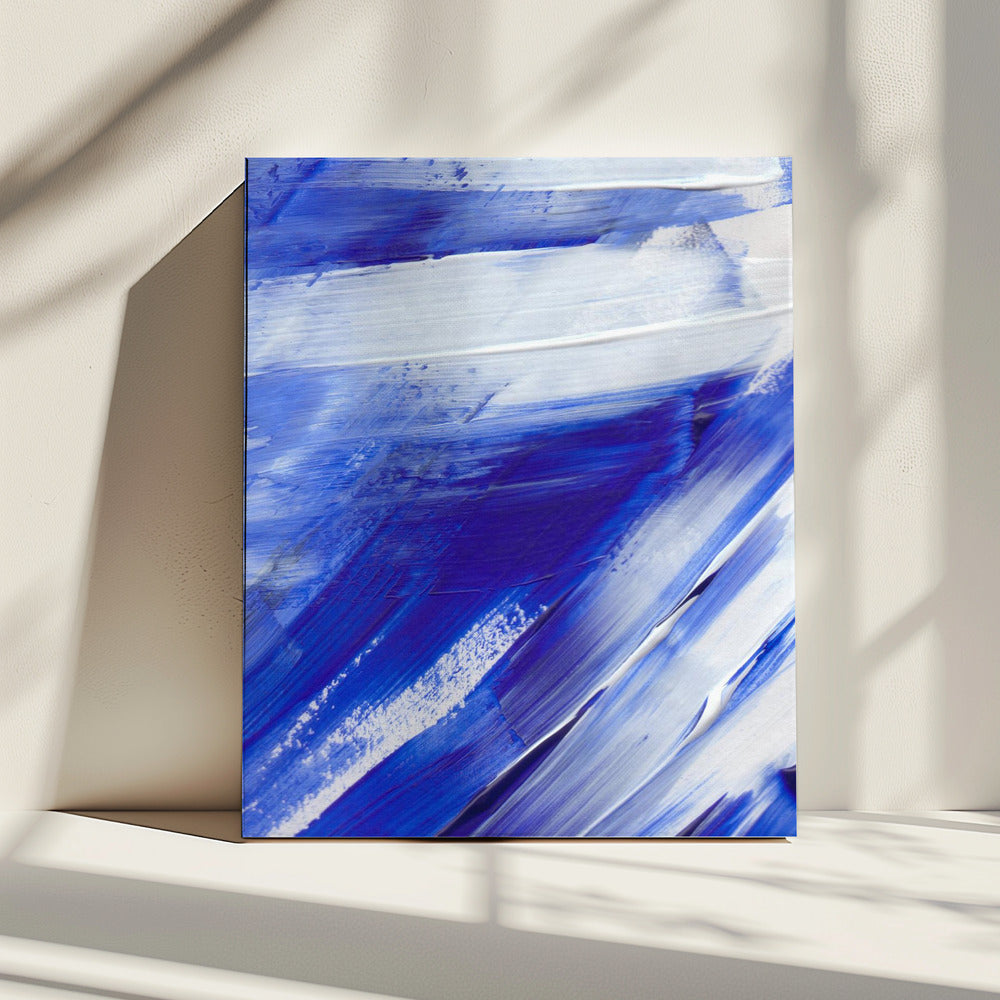 Weiße und blaue Pinselstriche | Leinwand