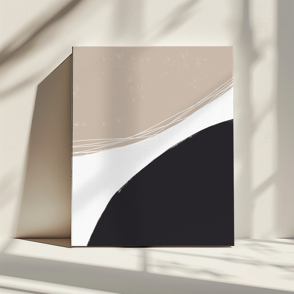 Beige und schwarze organische Formen | Leinwand