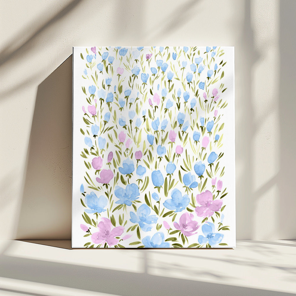 Feld mit lila und blauen Blumen | Leinwand