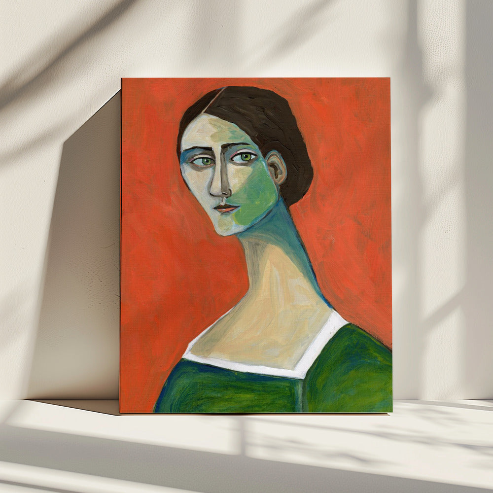 Vintage Frau in Grün | Leinwand