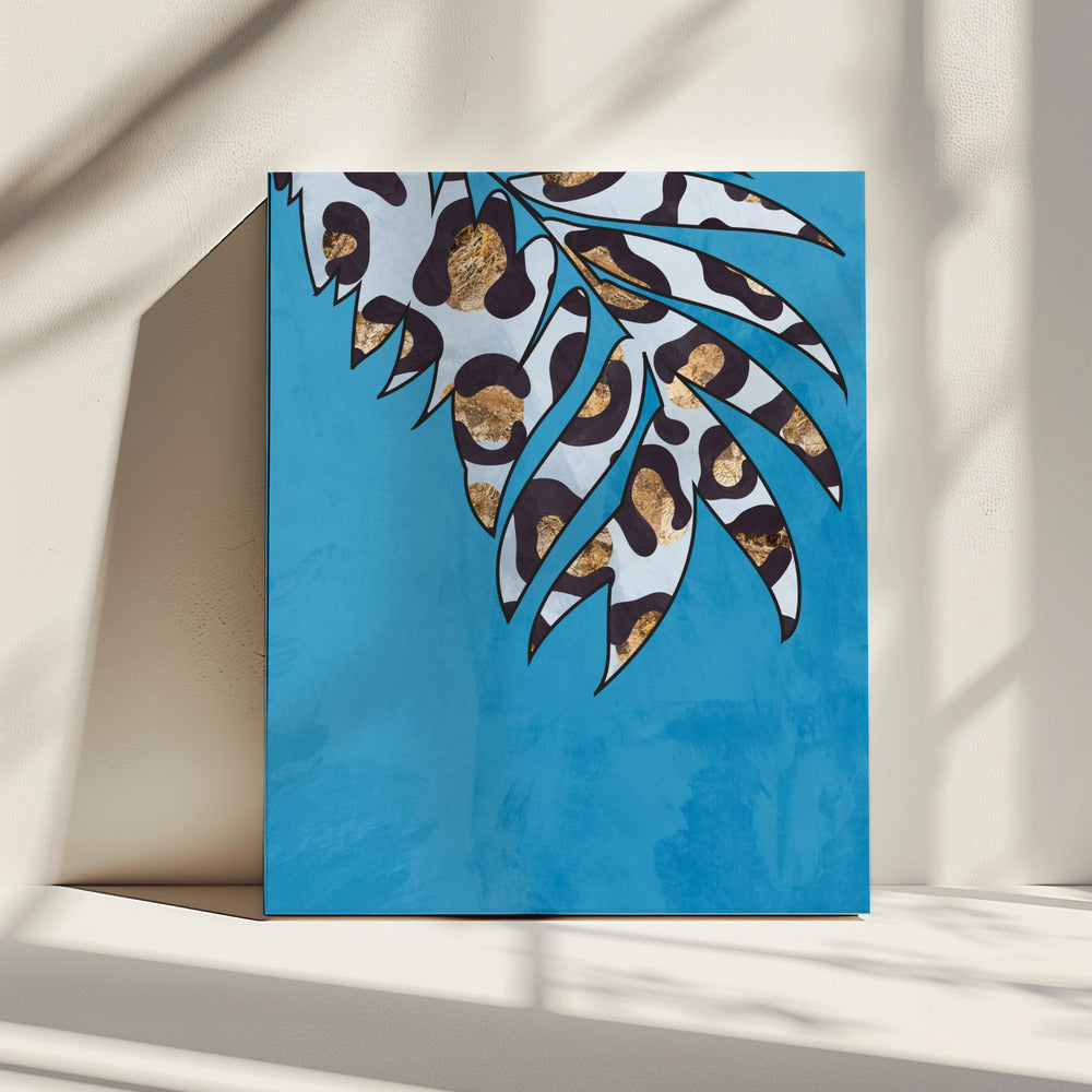 Blaues Tierblatt mit Leopardenmuster | Leinwand