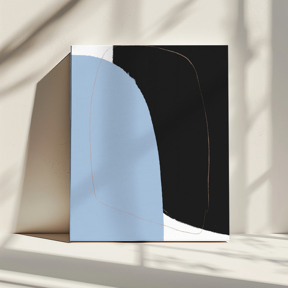 Überlappende schwarze und blaue Formen | Leinwand