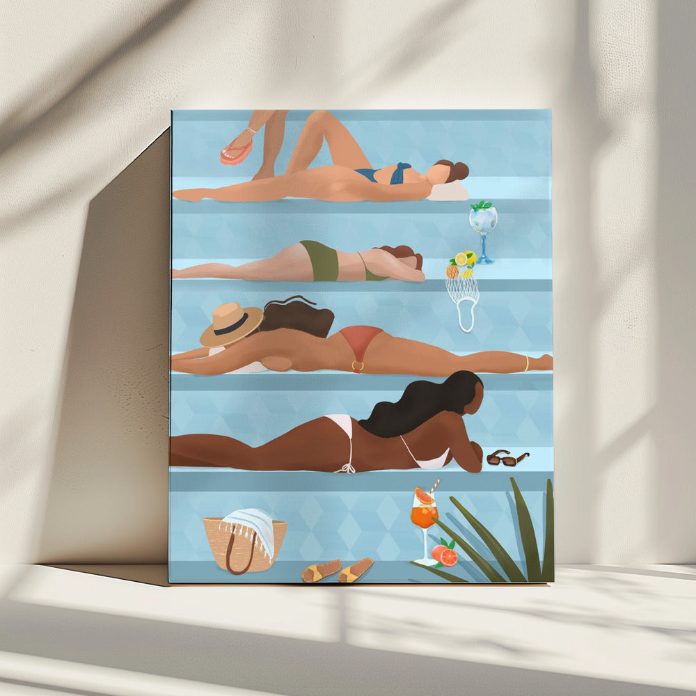 Damen am Pool | Leinwand