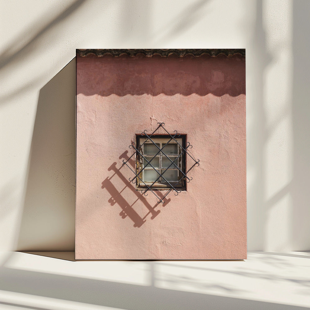 Rustikale rosa Wand mit Vintage-Fenster | Leinwand