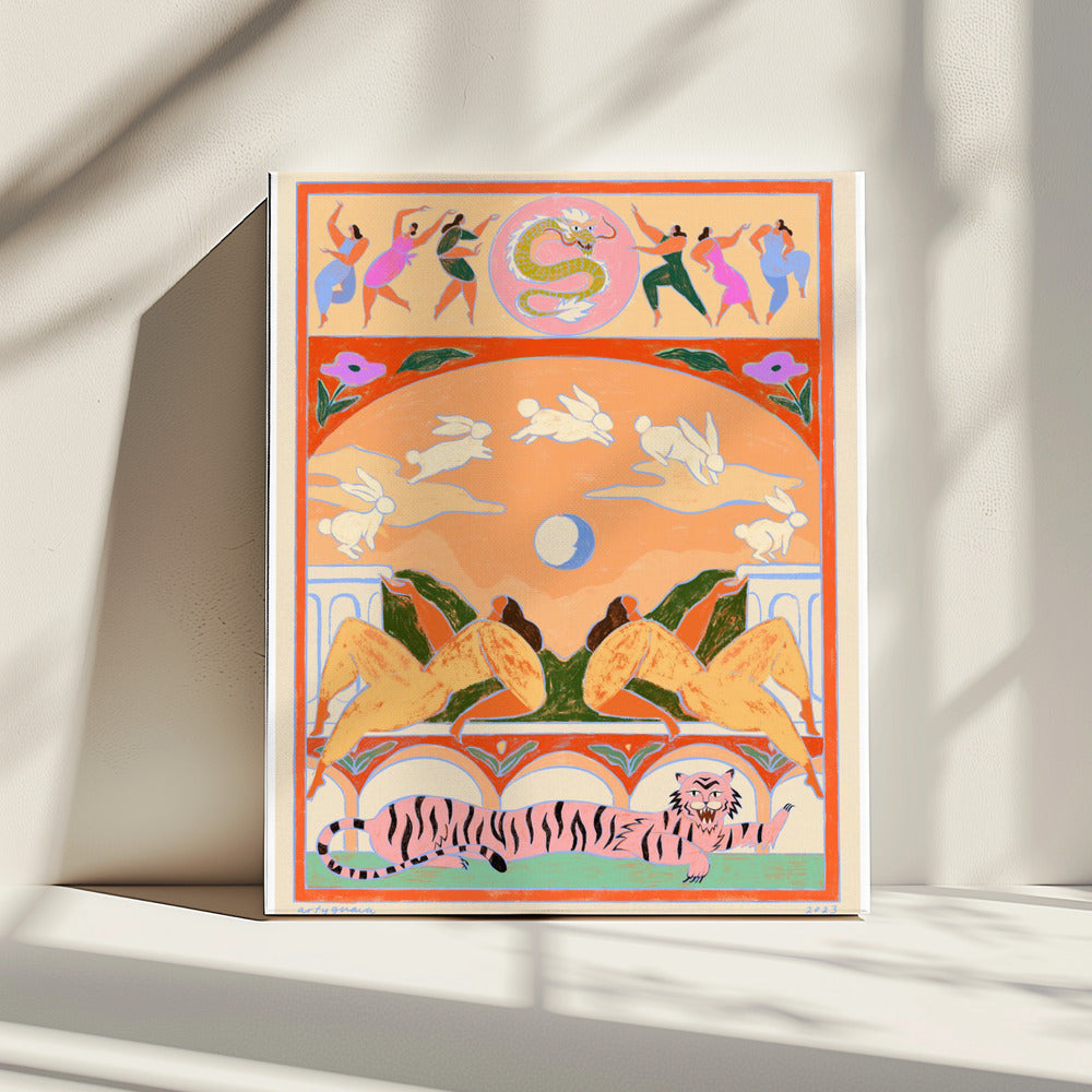Kaninchen springt über den Mond | Leinwand