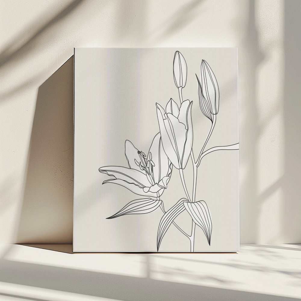Line Art Lilien in Beige | Leinwand