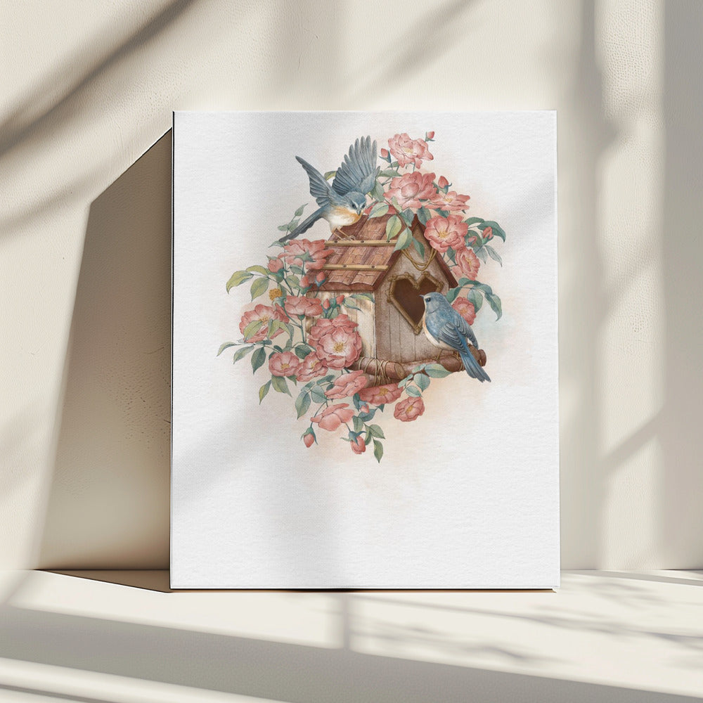Vogelhaus und Rose | Leinwand