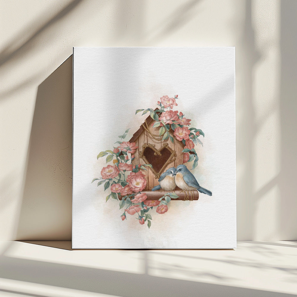 Vogelhaus und Rose | Leinwand