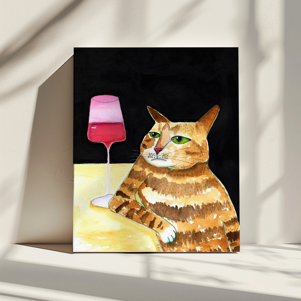 Katze Freitagabend trinkt Wein Lustiger Katzenhumor | Leinwand
