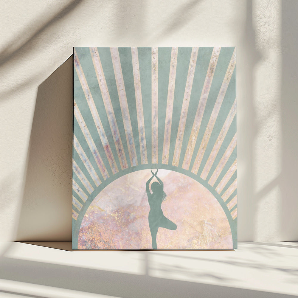 Yoga Boho Sonnenaufgang Grün 1 | Leinwand