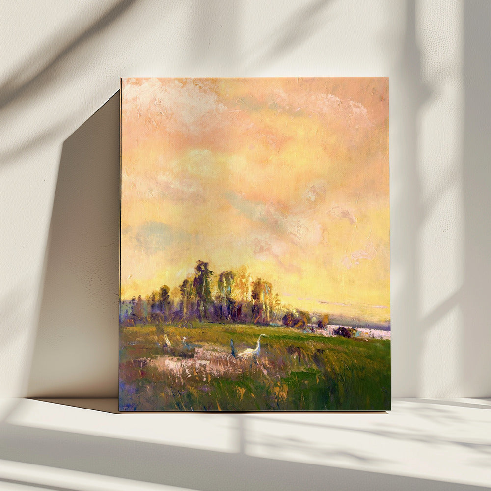 Sonnenbeschienene Wiesenlandschaft | Leinwand