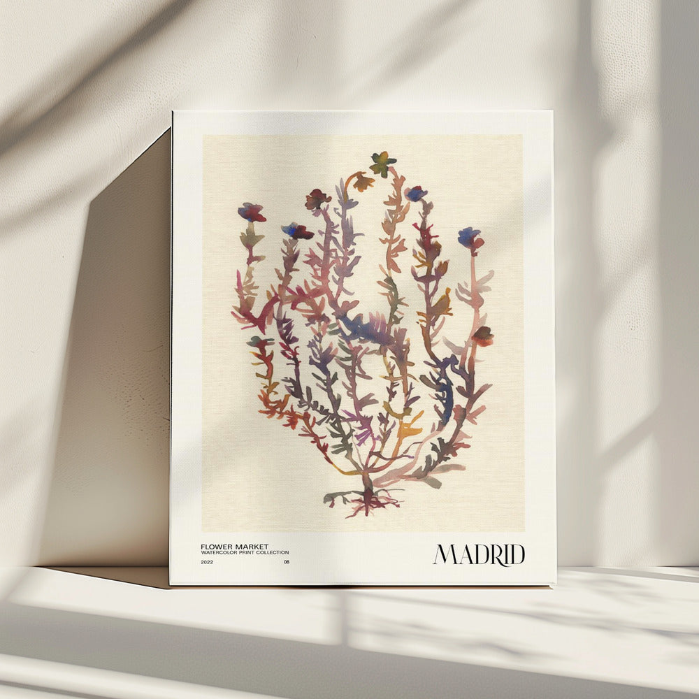 Aquarelldruck-Sammlung. Blumenmarkt – Madrid | Leinwand