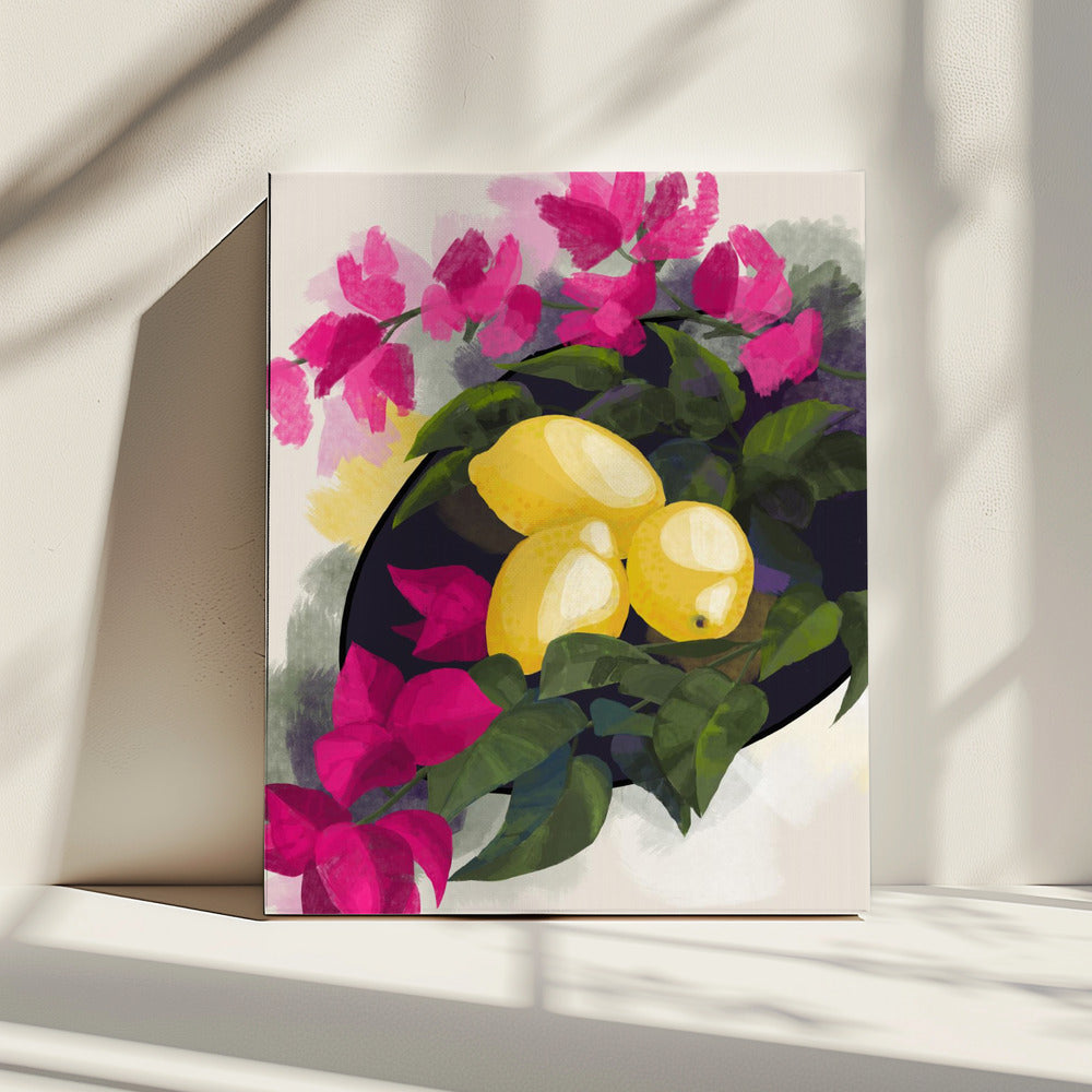 Bougainvillea und Zitronen | Leinwand