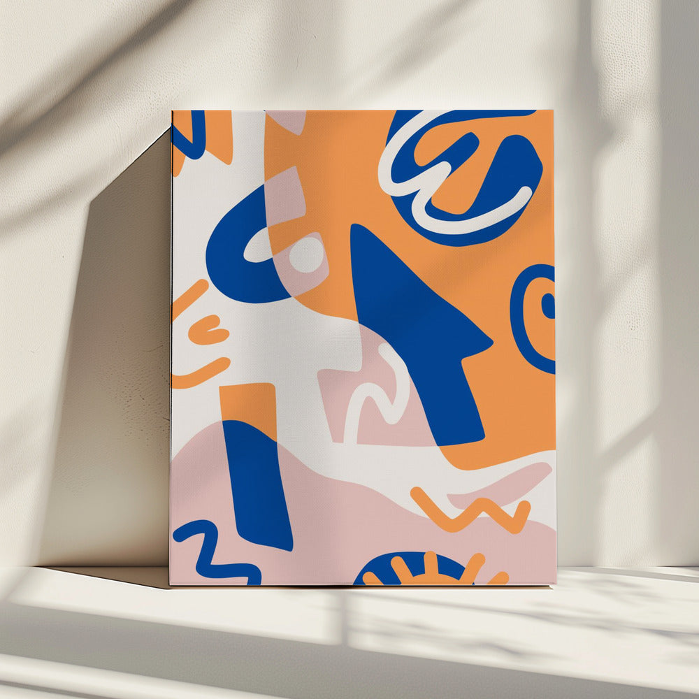 Abstrakte Formen in Blau und Orange | Leinwand