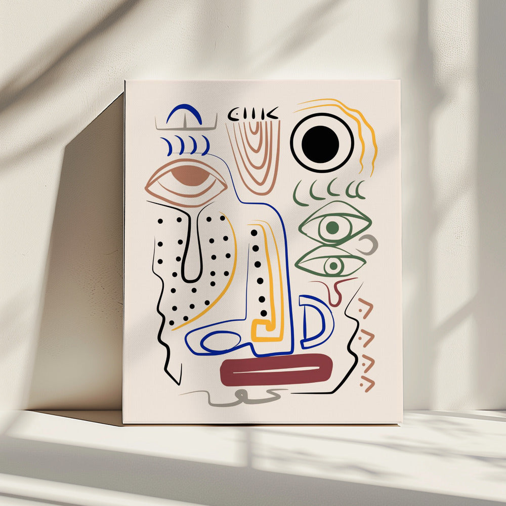 Line Art Bizarres Aborigine-Porträt | Leinwand