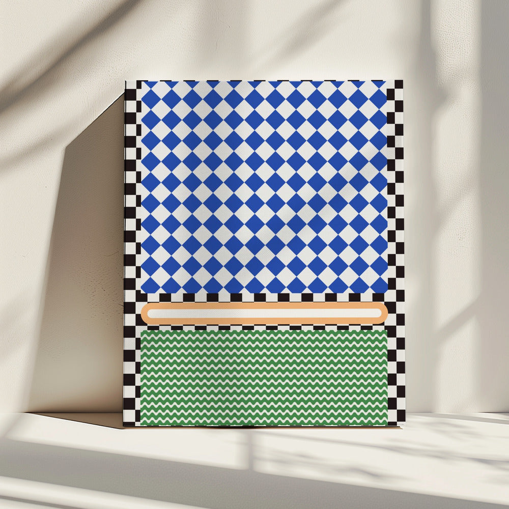 Geometrisches Muster mit blauen und weißen Diamanten | Leinwand