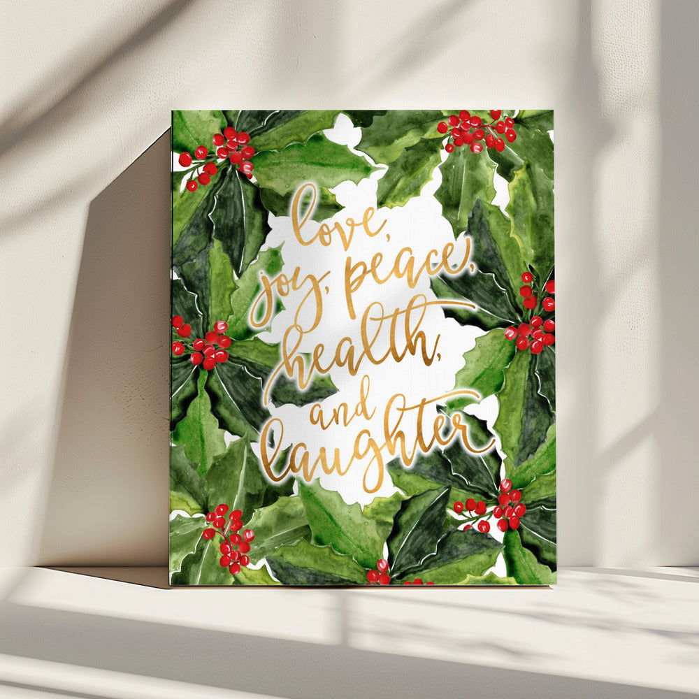 Holly floral art with holiday wishes | Canvas