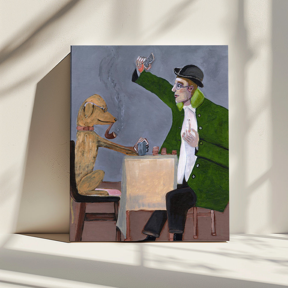 Humor Kartenspiel mit Hund Vintage | Leinwand