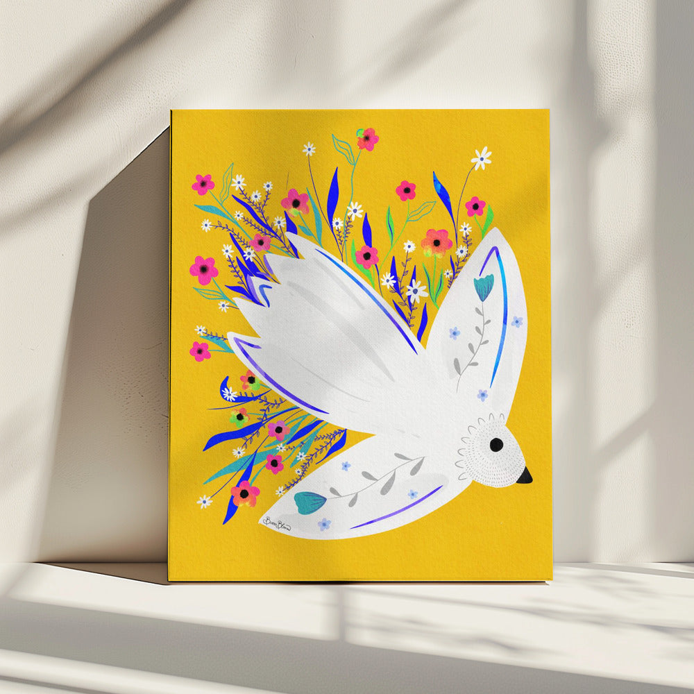 Vogel in Blumen Illustration | Leinwand