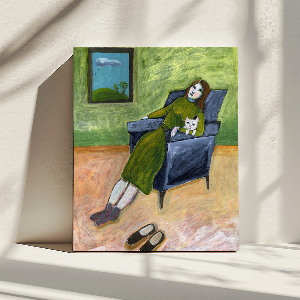 Dame mit Katze | Leinwand