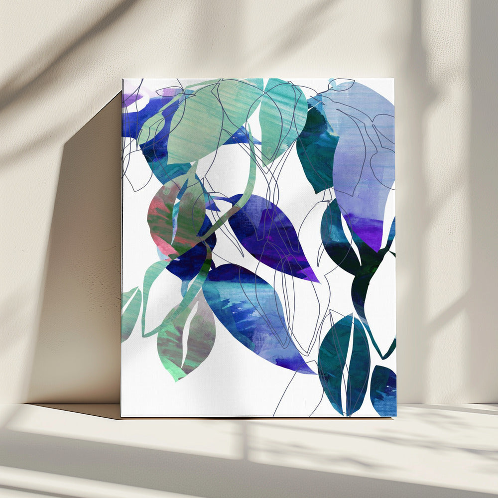 Botanische Blattdruckkunst in Marineblau 3 | Leinwand