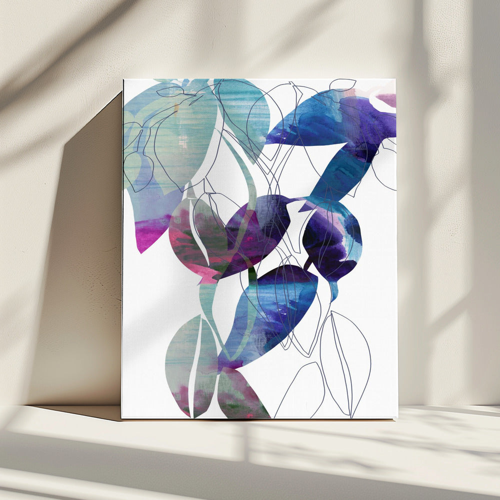 Botanische Blattdruckkunst in Marineblau 2 | Leinwand