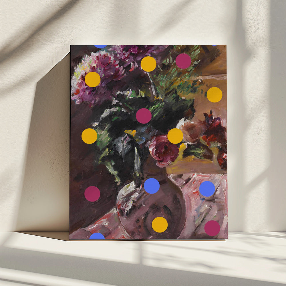 Klassische Vase mit Blumen und Punkten | Leinwand