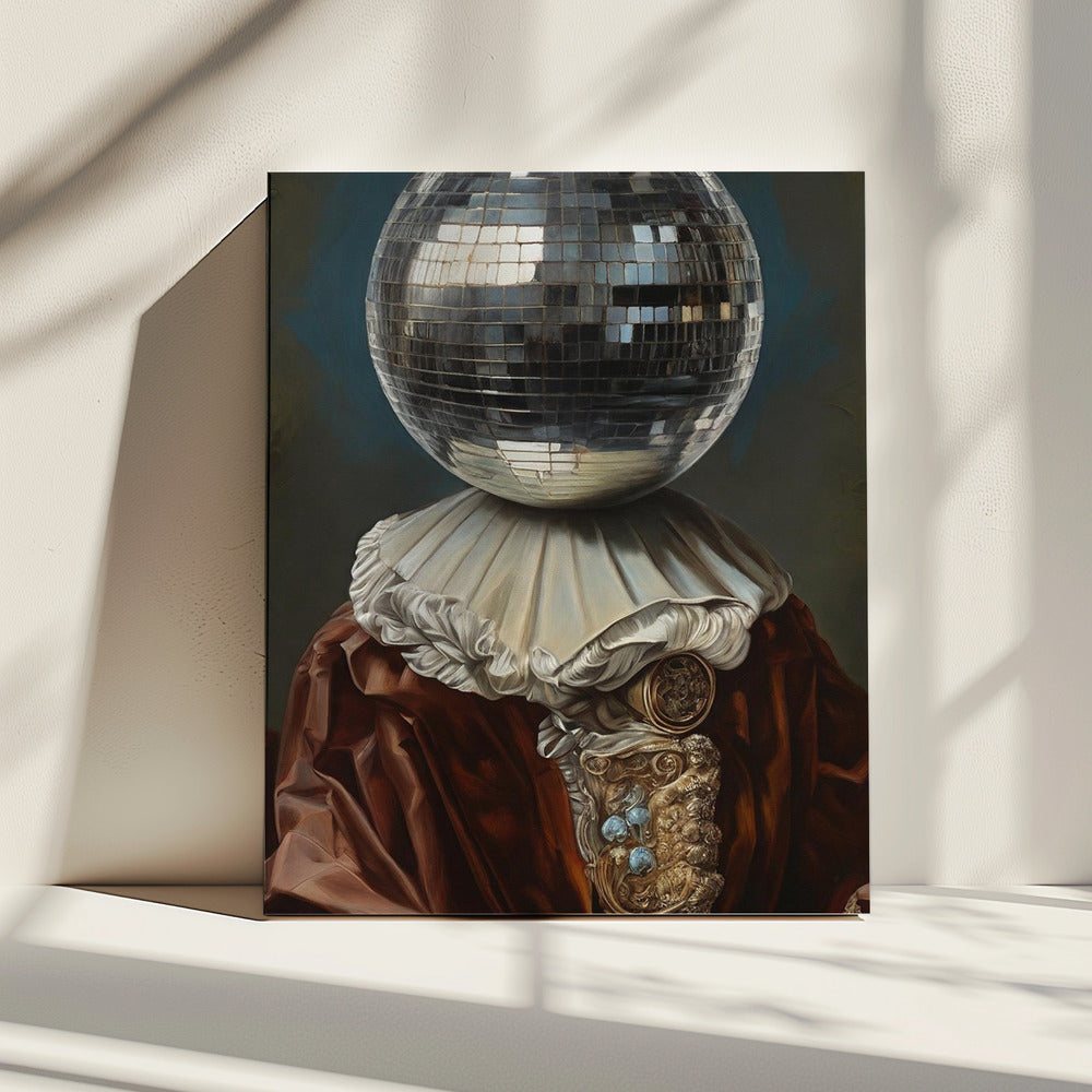 Antike Discokugel, Ein Mann mit Discokopf | Leinwand