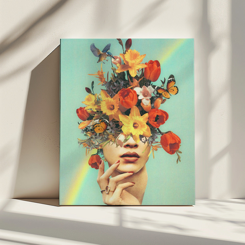 Baby's in bloom - Rainbow, flowers, birds & butterflies | Canvas